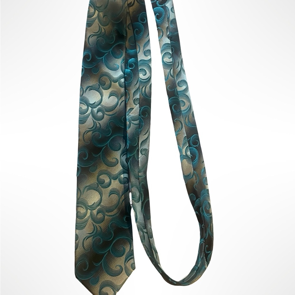 Elegant‎ Swirl Patterned Tie - Teal and silver